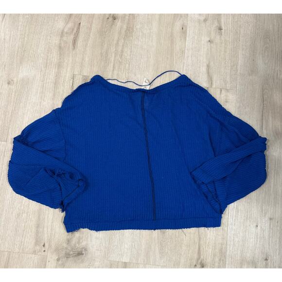 Free People We The Free Dahlia Bell Sleeve Thermal Top Sapphire Blue Size XS - Picture 3 of 5